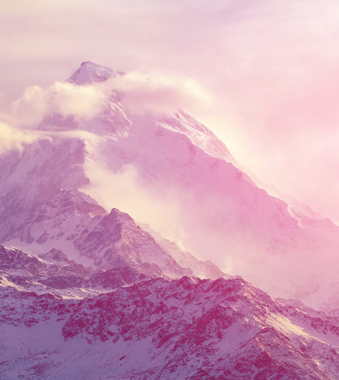 Mountain Ranges closeup view with snow and sky